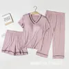 Conjunto de Roupa de Casa de Manga Curta Novo Estilo com Bojos, Calças 3/4, Calças 7/8, Pijama Feminino