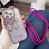 Adecuado para Iphone16Pro Carcasa de Teléfono con Brillo Electrochapado Apple 14 Soporte de Oso de la Suerte 15 Cordón de Dibujos Animados 8 Carcasa Blanda