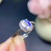 Anillo de plata de ley con incrustaciones de luna azul natural para mujer, apertura ajustable, no elegir valor alrededor de la piedra principal 5*7 mm cristal limpio