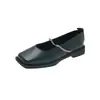 2026 Verano Nuevo Estilo Cadena de Metal Punta Cuadrada Tacón Bajo Zapatos de Salón para Mujer Estilo Coreano Tacón Grueso Mary Jane Estilo Francés Exportación Zapatos de Mujer