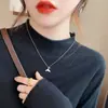 Suéter Básico con Cuello Medio Alto y Dobladillo Enrollado para Otoño e Invierno, Top de Punto de Manga Larga para Primavera 2025, Corte Ajustado Estilo Commuter