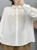 Estilo chica de bosque, con ribete de encaje, patchwork bordado, camisa de gasa de algodón de doble capa, cárdigan liso para mujer, camisa de manga larga, top, XC95