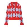 Comercio exterior transfronterizo ropa de mujer otoño nuevo estilo europeo y americano moda retro tejido de diamantes POLO suéter 2142208