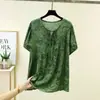 2026 Verão Fina Solta Estampa Floral Cadarço Gola Redonda Manga Curta Camisa Tamanho Plus Top Camiseta Manga Curta de Viscose