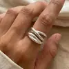 Anillo retro de moda transfronterizo, resistente, con línea cruzada irregular, elegante y simple, multicapa, anillo de nicho estilo coreano