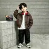 Ropa de Primavera y Otoño para Niños Chaqueta de Cuero con Botones Estilo Coreano Chaqueta de Motocicleta Fresca y Elegante para Niños Pequeños y Niños Pequeños Ropa Fresca de Moda