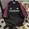 Camiseta Sencilla de Verano con Estampado de Letras para Mujer, Manga Corta, Color Contrastante, Tres Rayas, Casual, Holgada, Versátil, Tops para Pareja