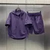 Conjunto de Dos Piezas para Hombre: Sudadera con Capucha Deportiva Fina de Marca de Moda, Mangas Cortas y Shorts, Traje Casual Holgado de Moda