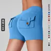 Pantalones Cortos de Yoga con Bolsillo de Cadera de Melocotón, Cintura Alta, Bolsillo, Deportivos, Fitness, Pantalones Triples para Mujer, Sensación de Segunda Piel, Alta Elasticidad, Secado Rápido