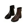 Botines de Piel Suave con Tacón Grueso para Mujer 2026 Otoño/Invierno Nueva Llegada Punta Cuadrada Cremallera Trasera Botas Adelgazantes Tacón Medio Retro Versátiles Botas para Mujer