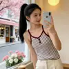 Top de Malha Camisola de Verão com Listras Pura Desejo Slim Fit Emagrecedor Sem Mangas Peça de Sobrepor Versátil para Meninas