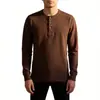 Camisa Henley Americana de Manga Larga para Hombre con Tapeta de Tres Botones Puños de Canalé para Primavera y Otoño Top Casual Básico de Punto