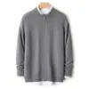 Novo Cardigã Masculino 100% Lã Pura Outono/Inverno com Gola Meia Alta, Zíper Color-Block, Jaqueta Suéter de Tricô Business Tendência