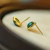 Nuevo Producto Aretes de Plata 925 Malaquita Natural Exquisitos Aretes Gama Alta Retro Redondos Versátiles Diarios Nicho
