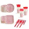 Série Xadrez Vermelho Transfronteiriça Festa Temática Conjunto Descartável de Louça Prato de Papel Toalha Layout de Cena de Aniversário