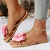 Chanclas de mujer de talla grande transfronterizas europeas y americanas, sandalias de tanga de playa estilo nicho para la noche, sandalias planas de punta abierta