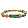 Pulsera de Cuentas Dzi Sintéticas para Hombre Pulsera de Piedra Ojo de Tigre Cuentas de Madera Pulsera de Cuentas Dzi de Tres Ojos Pulsera Retro para Hombre