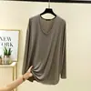 Camisa fina casual de manga longa em modal com gola alta, moda feminina de outono, solta, cor sólida, top de camada interna