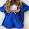 Enviado Ahora: Traje de Cáñamo Amazon para Mujer, Estilo Perezoso Camisa Holgada + Shorts de Cintura Alta Adelgazantes Conjunto de Dos Piezas