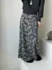Saia Midi Floral Laranja e Branca Outono Novo Estilo Coreano Emagrecedora, Chique, Retrô de Cintura Alta, Elegante Linha A 1088