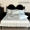 Juego de Tres Piezas de Alfombrilla de Seda de Hielo Clase A para Enfriamiento de Verano, Lavable a Mano y en Máquina, Estilo Falda de Cama Estampada Estilo Francés, Alfombrilla para Aire Acondicionado, Rosa