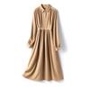 Nuevo Producto de Exportación de Primavera, Estilo Japonés, Etiqueta Cortada, Cintura Alta, Elegante, Estilo Oficina, Cuello Puntiagudo, Mangas Largas, Ceñido a la Cintura, Adelgazante, Vestido de Longitud Media