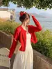 Cárdigan Abrigo de Punto Rojo para Mujer Nuevo Cuello Redondo Estilo Coreano Conjunto Camisola Ropa de Abrigo Otoño Invierno Suéter Morado