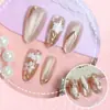 30 Piezas de Pegatinas para Uñas Artísticas Portátiles Color Ojo de Gato Doradas con Forma de Almendra, Flores Pintadas y Degradado Dorado, Puntas de Uñas Disponibles para Venta al por Mayor