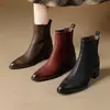 Versátiles para el Trayecto Color Retro Lavado de Vacuno Punta Fina Botines Chelsea Botas de Mujer Nuevas de Tacón Alto sin Cierre Botines Cortos de Mujer