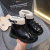 Botas de Couro Estilosas com Laço para Meninas 2025 Inverno Novo Estilo Princesa Super Macias Celebridade da Internet Menina Quente Sapatos Pequenos de Couro