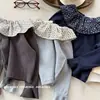 Camiseta Base de Algodón Puro con Cuello Volante Floral Artístico para Niñas de 1 a 6 Años, Camiseta de Manga Larga Estilo Bosque Vintage, Ropa Infantil