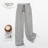 Calça listrada de modal de perna larga verão fina fresca casual para casa pijama plus size versátil solta