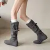 2026 Novas Botas de Cavaleiro com Fivela Femininas Salto Escondido Botas de Cano Alto Emagrecedoras Outono Retrô Cano Alto Versátil Empilhado