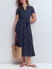 2026 Novo E-commerce Transfronteiriço Europeu e Americano Vestido Casual Diário Feminino com Cinto de Bolinhas Slim Fit Manga Curta Comprimento Médio