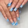 Exclusivo transfronterizo para lado francés blanco con diseño de uña larga de onda de tubo de agua, parche de uña XXXL uñas postizas