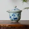 (Oferta especial) Tetera de Estilo Antiguo Tianqing Ru Kiln con Esmalte Craquelado y Tapa de Tres Piezas, Taza Maestra de Cerámica Azul y Blanca Taza de Degustación