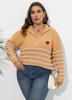 Suéter de punto de gran tamaño para mujer de otoño e invierno, nuevo, con costuras a rayas y cremallera de amor, F61800