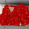 Primavera y Otoño e Invierno Nuevo Algodón Imitación Rojo Grande Manga Larga Pijama Sentido Avanzado Ropa para el Hogar Traje Foto Real Venta al por Mayor
