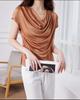 Camiseta de manga corta con cuello de triacetato francés, sin mangas, estilo informal, elegante, irregular, fresca, con ácido acético para mujer