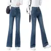 Jeans acampanados azules para mujer, nuevo modelo otoño 2026, de cintura alta, corte ajustado, pantalones de campana favorecedores para mujer