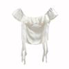 Top Corto Pullover de Encaje con Volantes y Diseño de Cinta, Hombros Descubiertos, Ajustado, Versátil, de Mujer Tailandesa