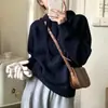 Suéter Tejido de Color Sólido Suave y Ceroso con Capucha Estilo Coreano para Mujer, Nuevo Top Pulóver Holgado Simple para Otoño e Invierno