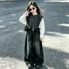Conjunto de Pantalones Vaqueros Casuales Estilo Retro Americano Coreano para Niñas Otoño Nuevo Holgado Versátil de Pierna Ancha