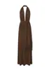 Moda de Verano Nueva Elegante Vestido Largo de Gala para Mujer Estilo Europeo y Americano Cuello en V Ceñido a la Cintura Color Sólido Poliéster