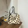 Bolso Bandolera de Lona con Lunares Estilo Francés para Mujer, Bolso Tote Estampado, Bolso de Mano/Hombro Sencillo Casual Estilo Perezoso