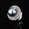 Anel 2024 Huabi Jewelry Banhado a Platina Cobre Pérola Novo Design Elegante Simples 14mm
