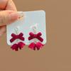 Otoño e Invierno 2023 Colgante de Lazo Rojo Pendientes de Flor Amor Rojo Festivo Pendientes Suaves Rojos Pin de Plata Mujer