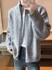Chaqueta de punto estilo coreano con doble cremallera para otoño e invierno, cárdigan de punto casual para hombre de manga larga, ajuste holgado, cuello alto simple, suéter para pareja