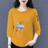 Comercio Electrónico Transfronterizo Comercio Exterior Estilo Mamá Mujeres de Mediana Edad Camiseta de Manga Tres Cuartos Holgada Casual Versátil Camiseta Base Superior