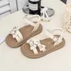 Sandalias de Moda de Verano 2026 con Decoración de Moño para Niñas, Punta Abierta, Estilo Princesa Fresco, Sandalias de Playa